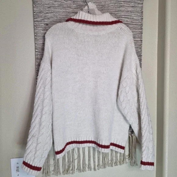 Mango White Cable Knitted Sweater, Red Striped, Preppy, Women's Size Medium - Picture 8 of 8